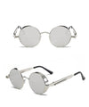 Steampunk Silver Mirror Round Metal Sunglasses - SunglassesMart