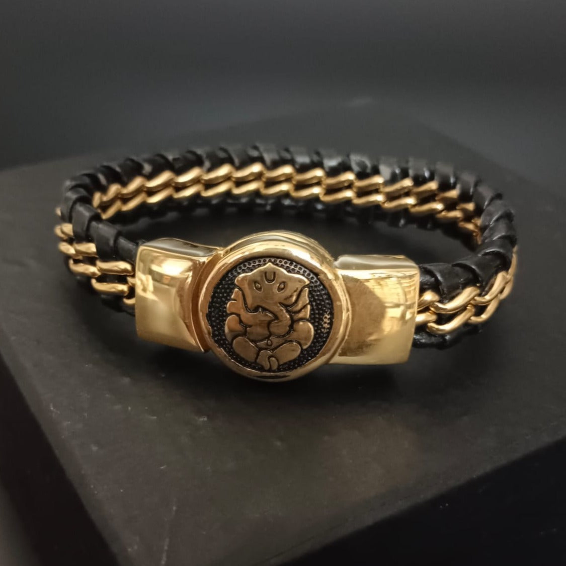 New Shree Ganesh Devotional Gold Bracelet For Men-
