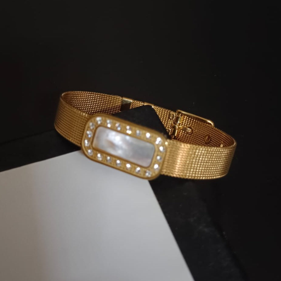 New Golden Rectangular Watch Design Bracelet For Women and Girl- (White Gold Dial)