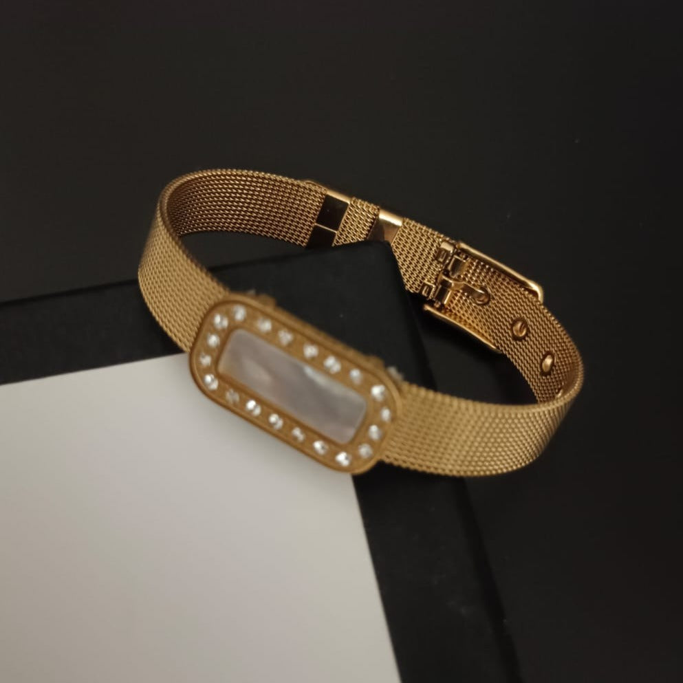 New Golden Rectangular Watch Design Bracelet For Women and Girl- (White Gold Dial)
