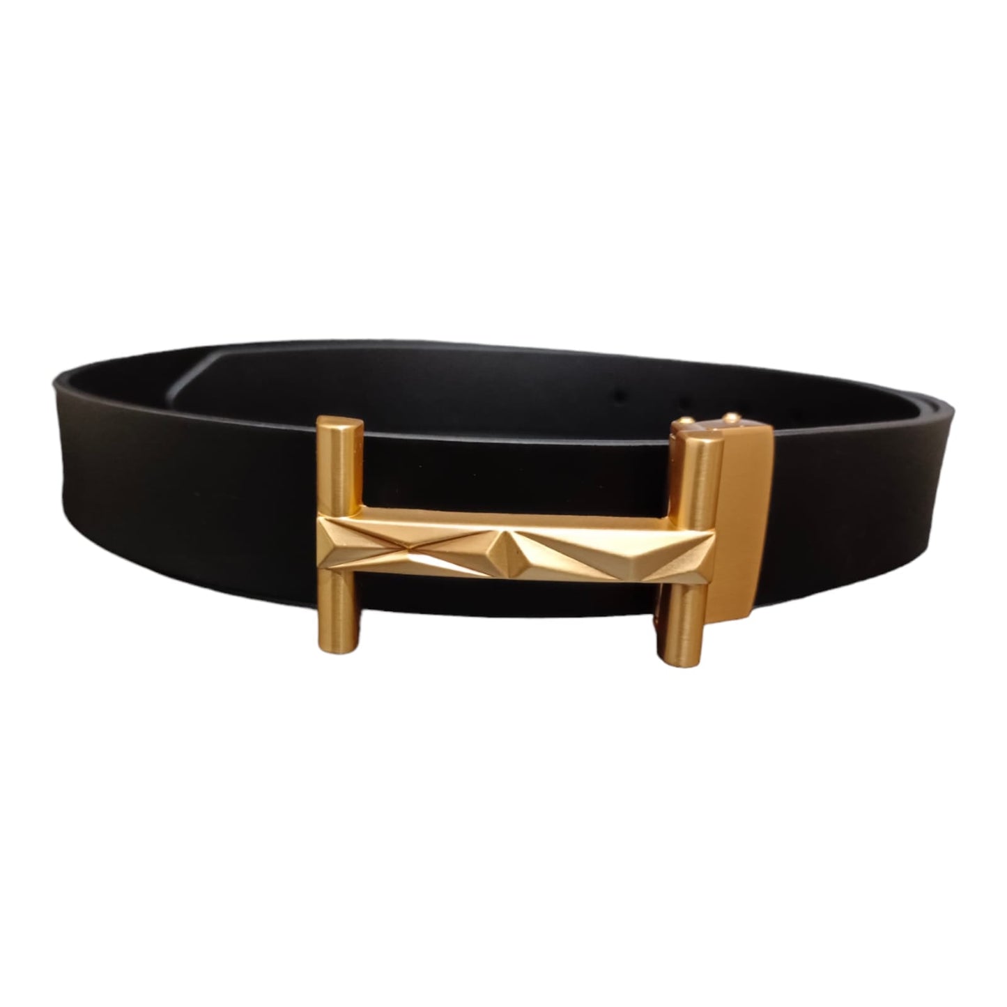 Jack Marc Fashion Gold Black Leather Belt For Men