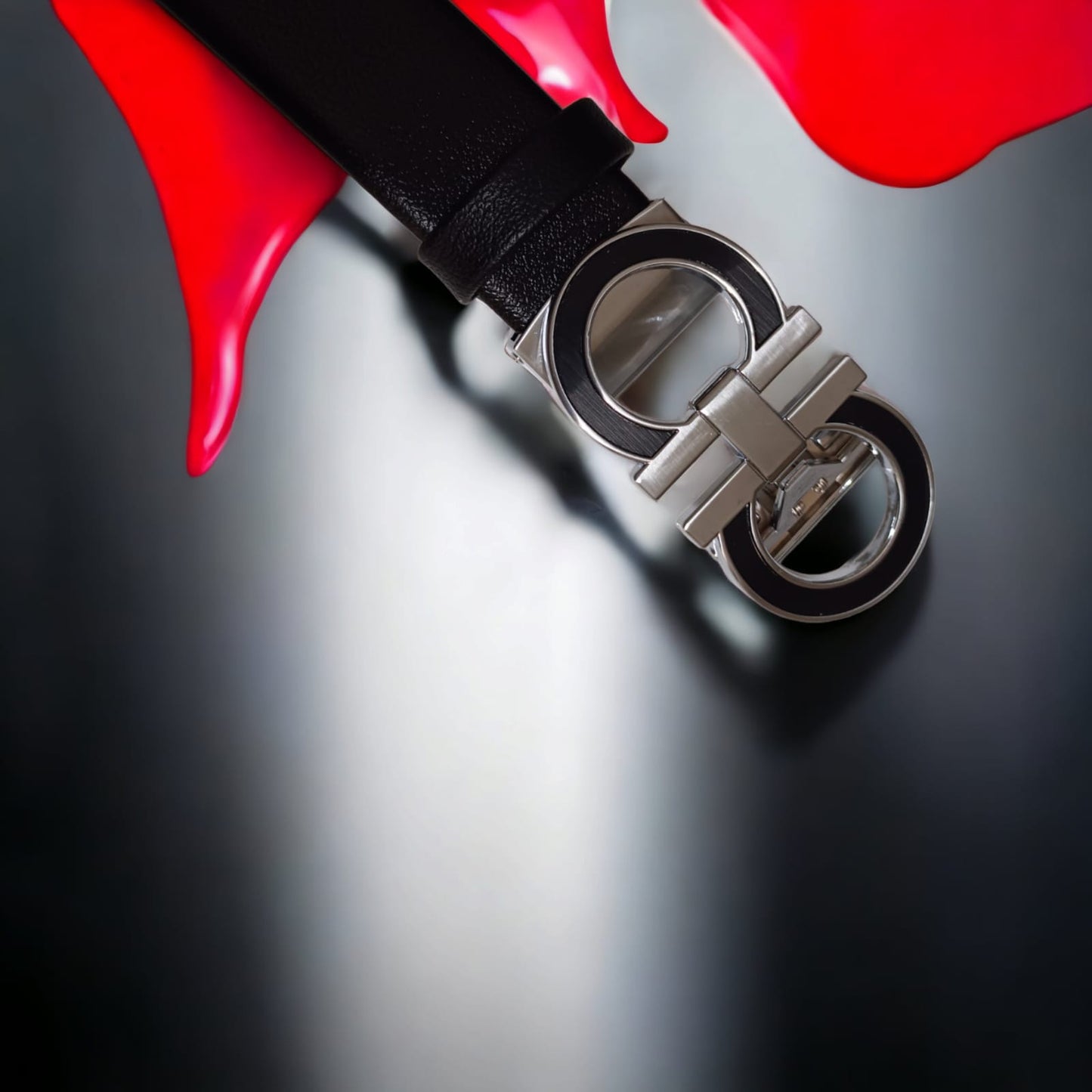 Men's Fashion Auto Buckle Belt Black Silver Design Belt