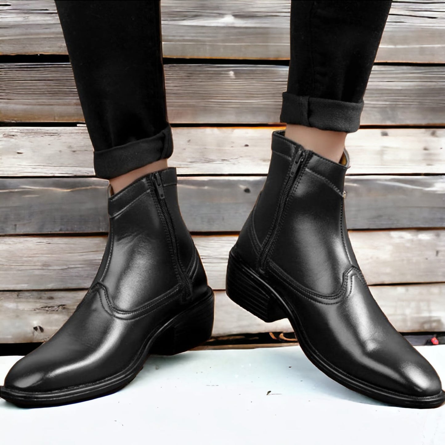 Black Dress Zip Boots For Men