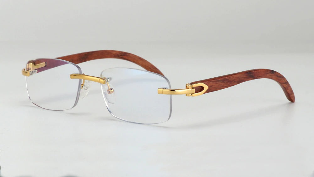Vintage Wooden Rimless Glasses