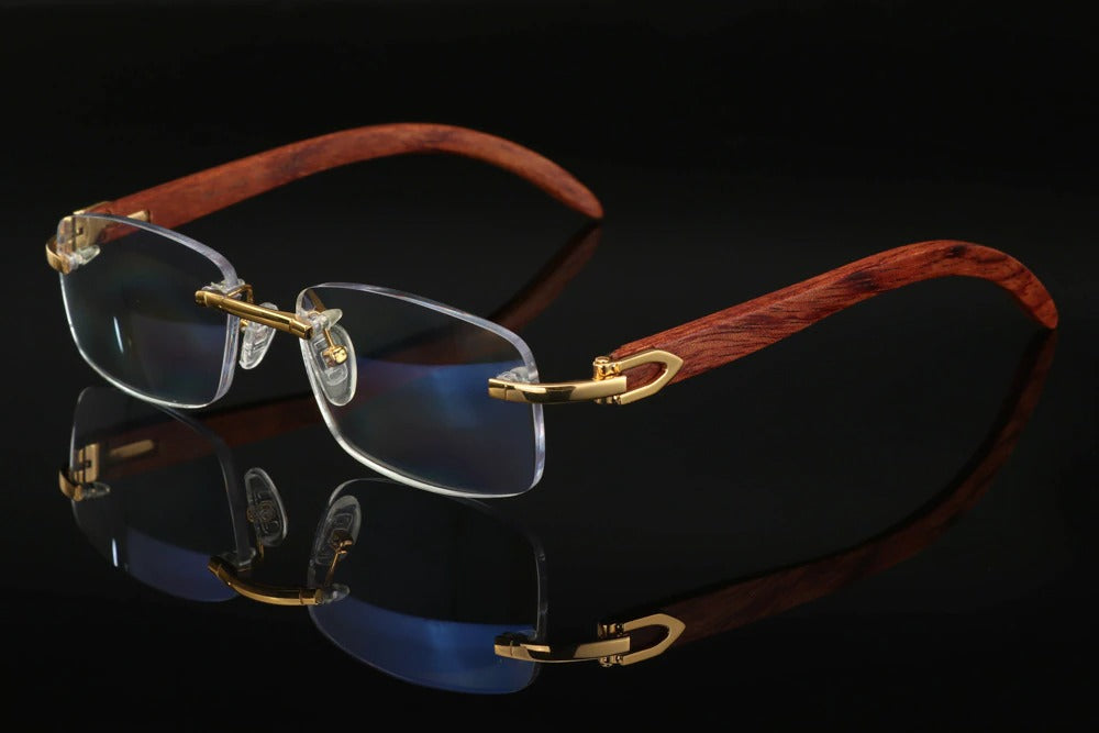 Buy Vintage Wooden Rimless Glasses Men Antiblue Reading Spectacles for Men