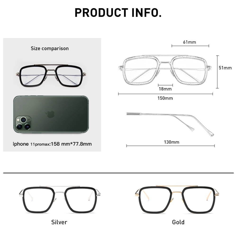 Buy Anti-blue Light Square Tony Stark Eyeglasses For Men And Women