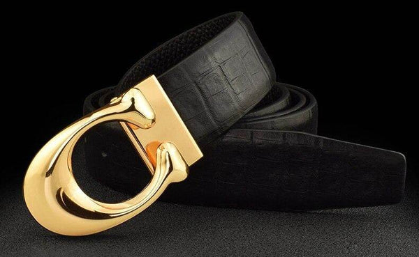 Designer Buckle Full Grain Leather Belt For Men - SunglassesMart