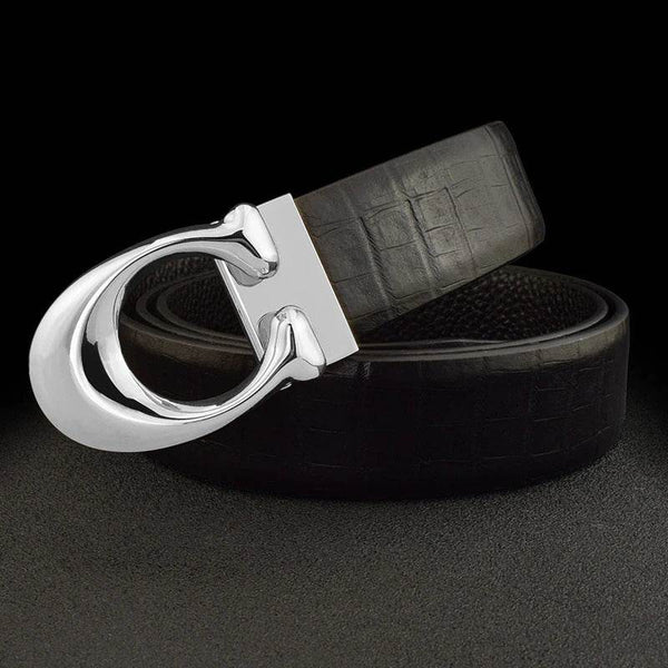 Designer Buckle Full Grain Leather Belt For Men - SunglassesMart