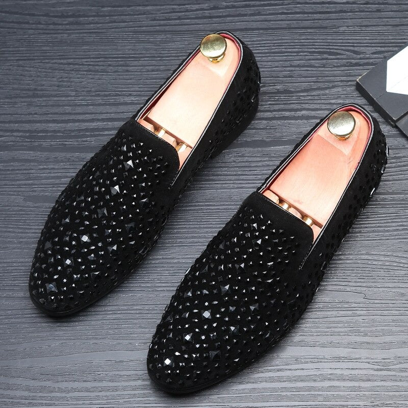 Men's Casual Shoes With Rhinestones Peas Shoes Nightclub Men's Pointed Toe Shoes-JM