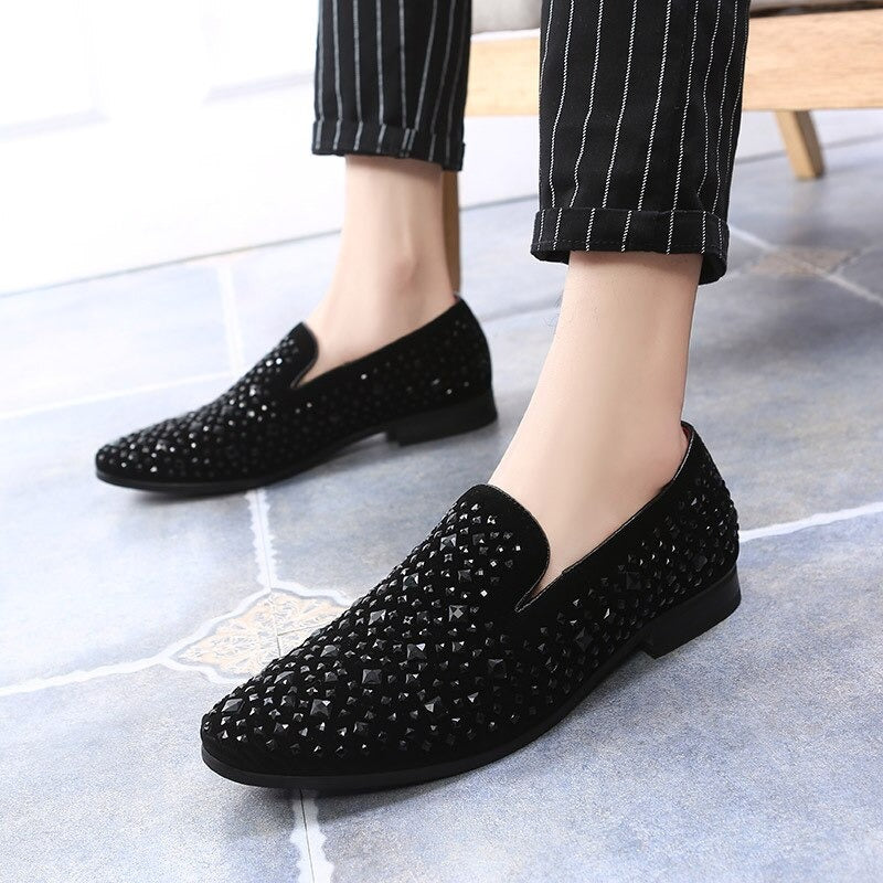 Men's Casual Shoes With Rhinestones Peas Shoes Nightclub Men's Pointed Toe Shoes-JM